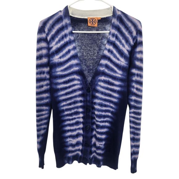Tory Burch Cotton Knit Cardigan XS Casual Cozycore Designer Tie‎ Dye - Picture 1 of 7